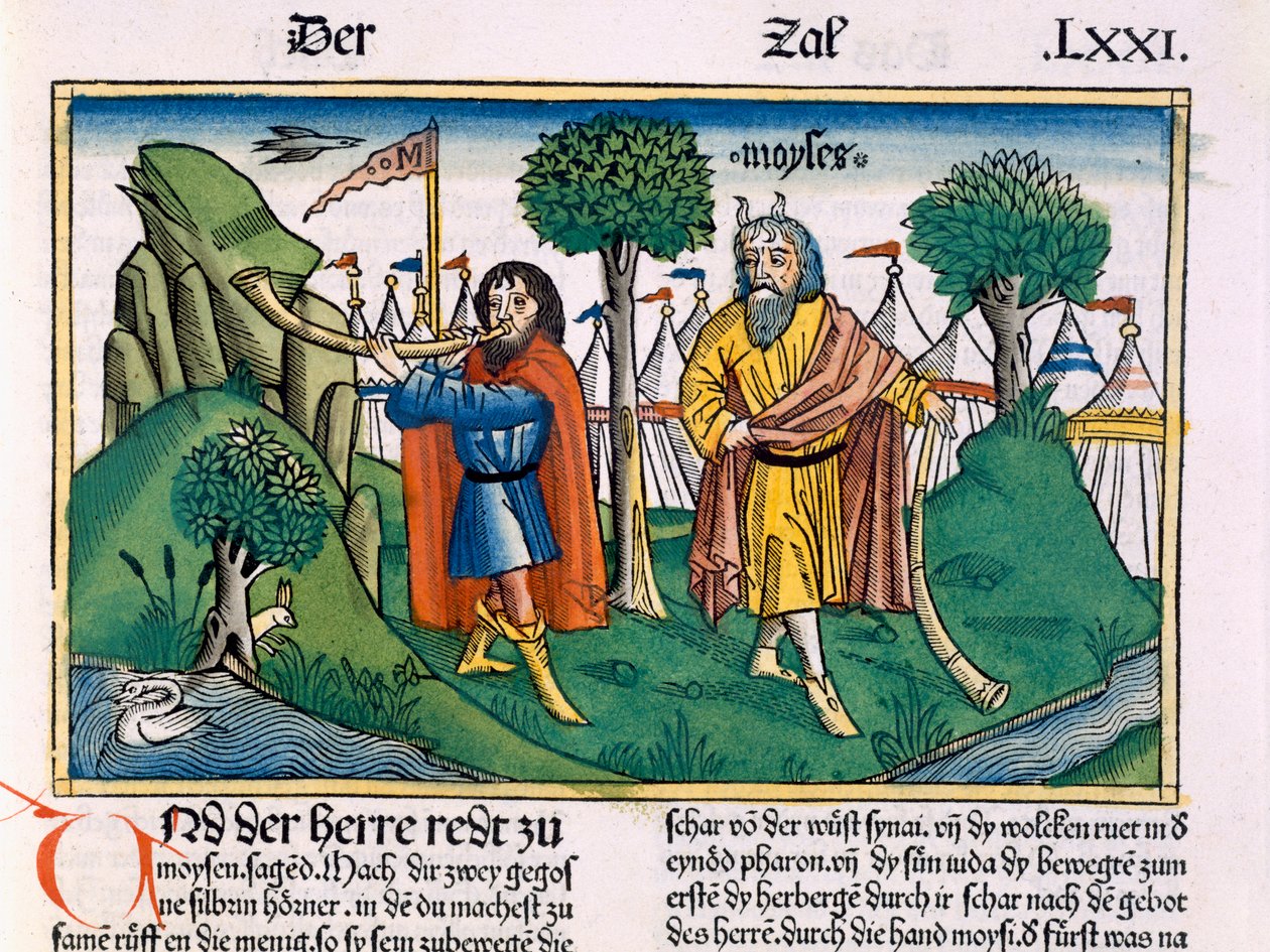番号2ニュルンベルク聖書（Biblia Sacra Germanaica）からのイスラエル人の収容所の割り当て（色の木版画） 作： ドイツ語学校