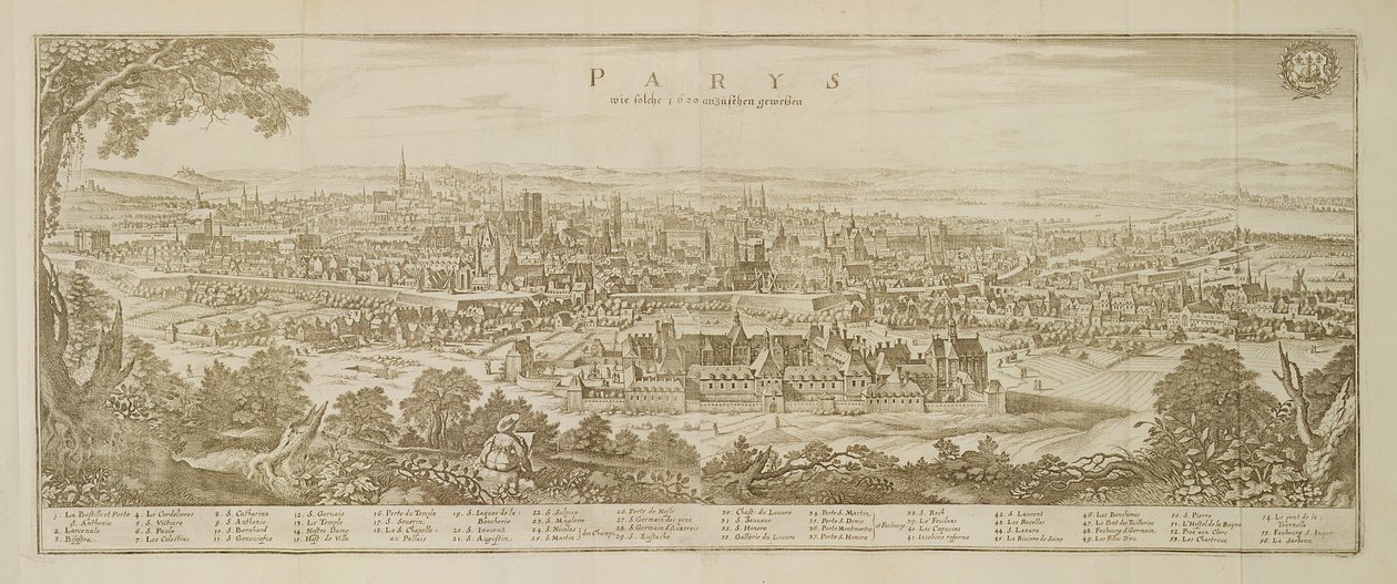 マーティンツァイラー（1589-1661）によるトポグラフィアガリアーからの1620年のパリの全景1655年公開 作： ドイツ語学校