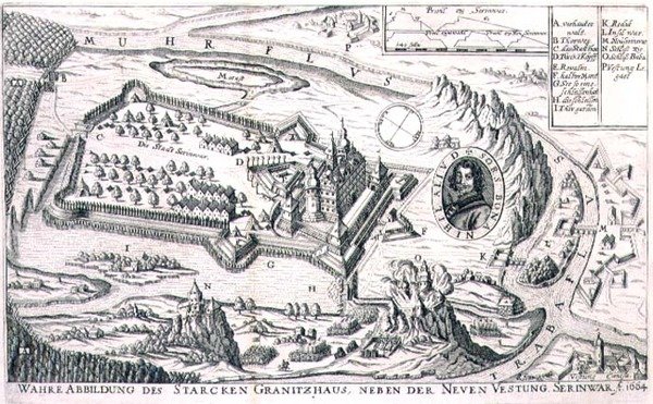 1664年のニューセリンワル付近の花崗岩の要塞の平面図、オスマン帝国のヨーロッパ遠征に関する本の挿絵、Paul Furst (c.1605-66)の刻印（エングレーヴィング 作： ドイツ語学校