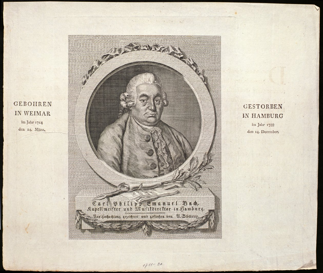カールフィリップエマニュエルバッハ（1714-88）の肖像、CDクローン、1788年に彫刻 作： ドイツ語学校