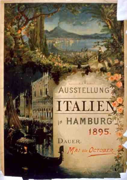 1895年5月〜10月に開催された「ハンブルクのイタリア博覧会」の広告ポスター（カラーリトグラフ） 作： ドイツ語学校