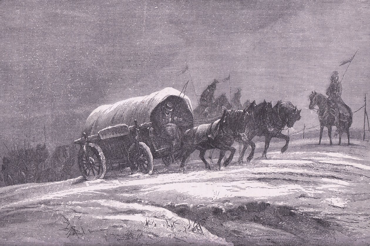雪の中のプロイセン軍の野営地（Cassells History of the War between France and Germany, published by Cassell and Company Limited, c.1890 (litho) 作： ドイツ語学校