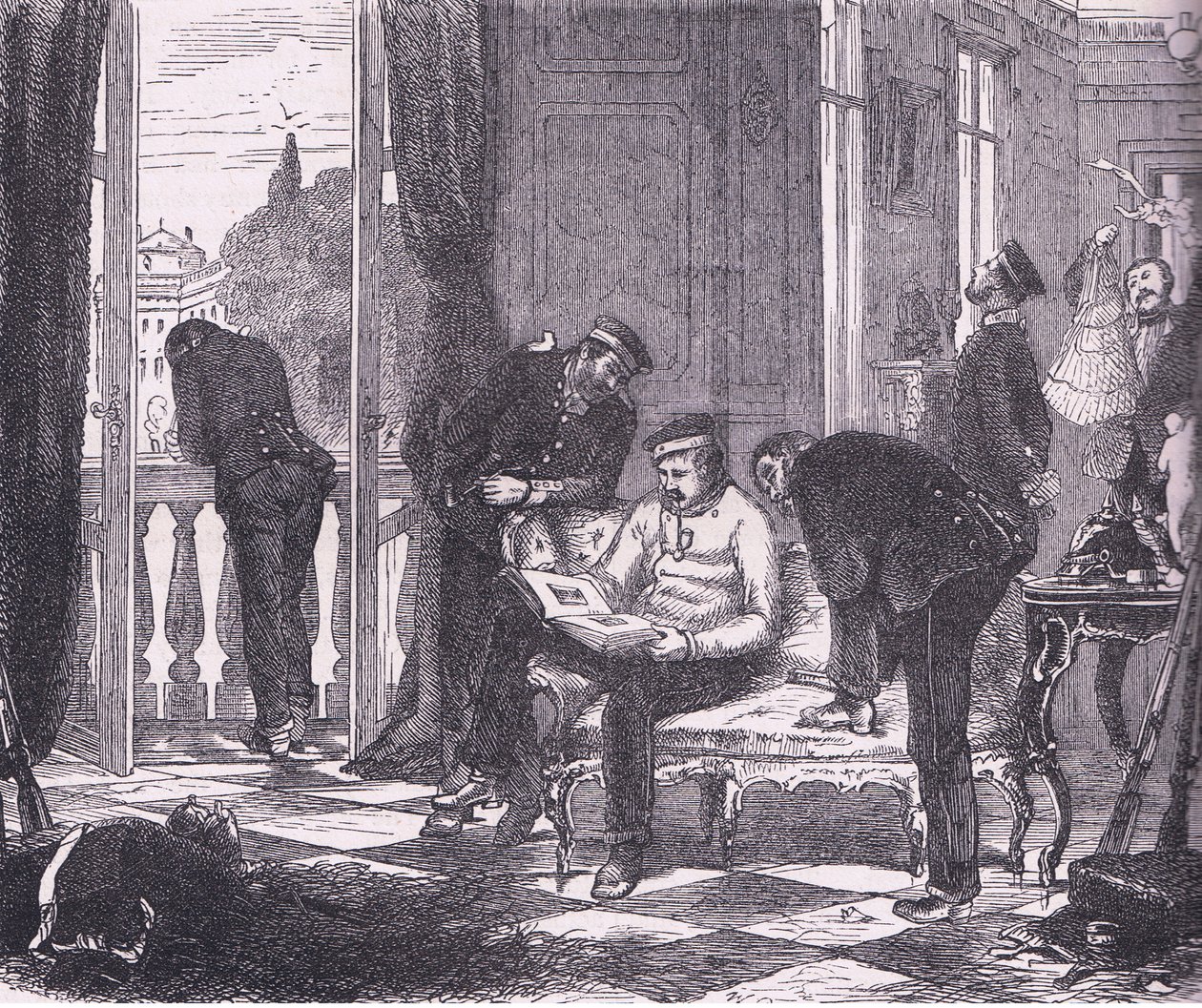 パリ近郊の別荘を占拠するプロイセン人（Cassells History of the War between France and Germany, published by Cassell and Company Limited, c.1890）（リトグラフ版 作： ドイツ語学校