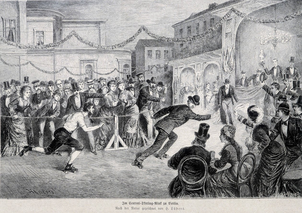1878年にベルリンで開催されたルーレットスケートレース。 作： ドイツ語学校