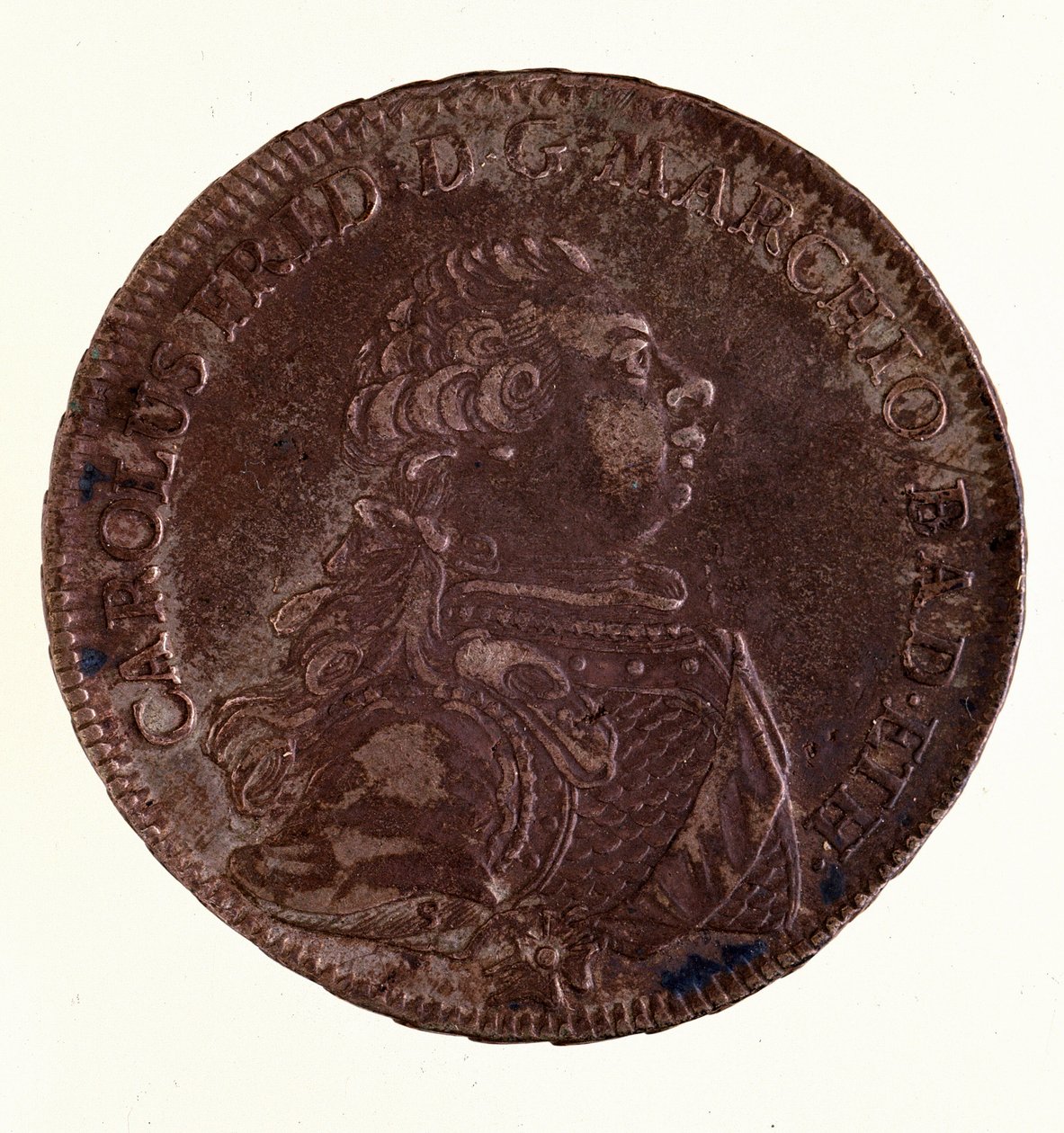 バーデン大公チャールズ・フレデリック（1728-1811）（バーデン大公チャールズ1世）の銀製ターラー 1766年 直径3.9cm Naples, museo archeologico 作： ドイツ語学校