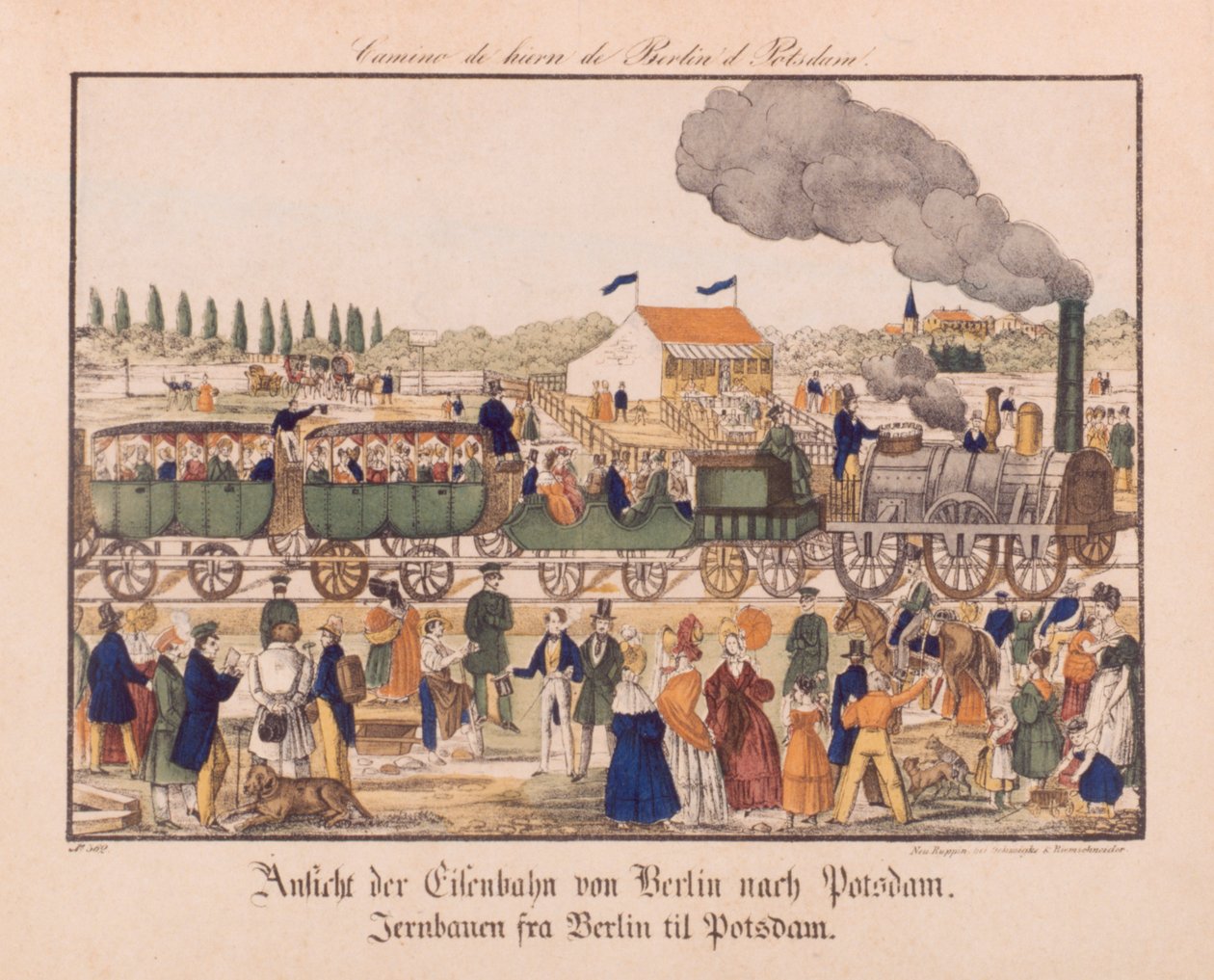 ベルリンとポツダムの間の蒸気鉄道、ノイルピナービルダーボーゲン、1840年頃 作： ドイツ語学校