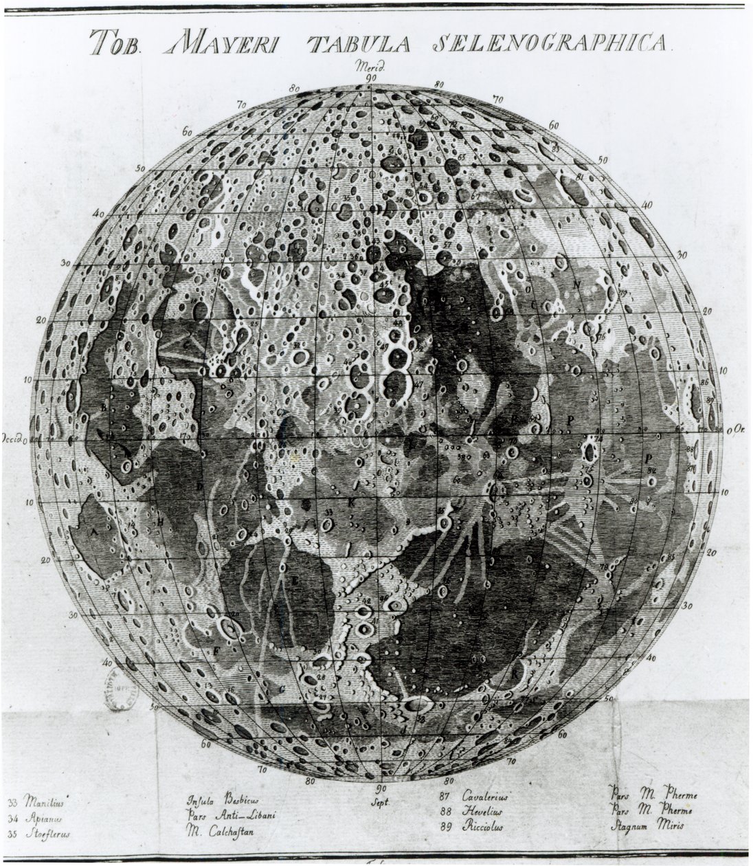 月面、1791年に出版されたJohann Hieronymus SchroeterによるSelenotopographische Fragmenteのイラスト 作： ドイツ語学校