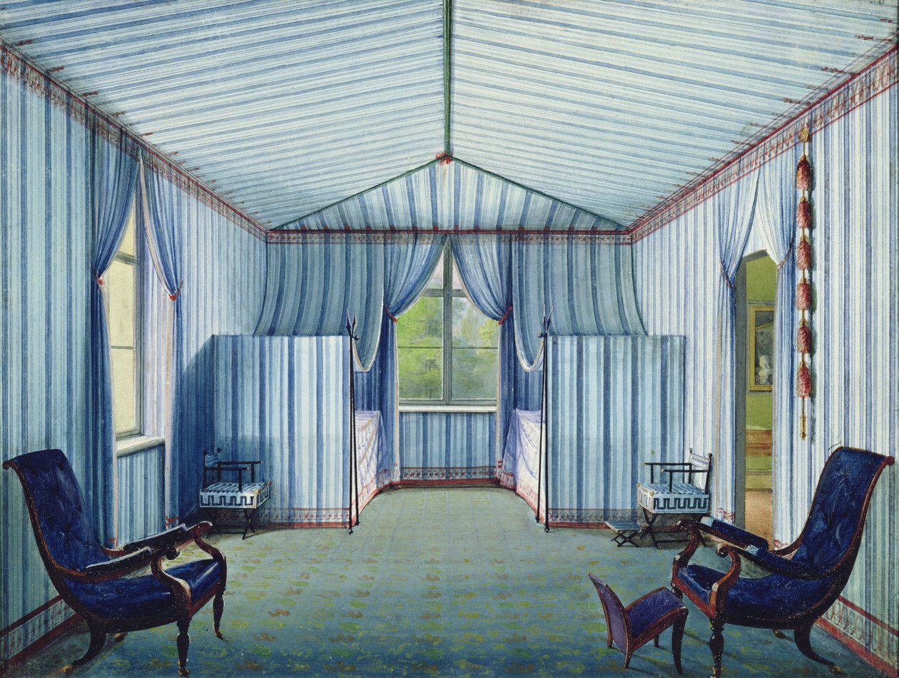 テント部屋、1830年以降（ペンとインク、紙にトイレ） 作： ドイツ語学校