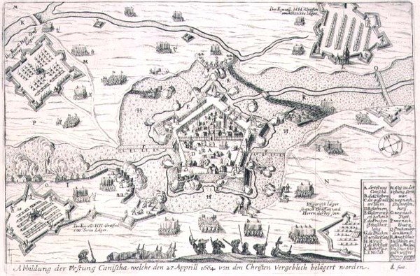 1664年にキリスト教徒によって無駄に包囲されたカニシャの要塞、オスマン帝国のヨーロッパ遠征に関する本の挿絵、Paul Furst (c.1605-66)の刻印（エングレーヴィング 作： ドイツ語学校