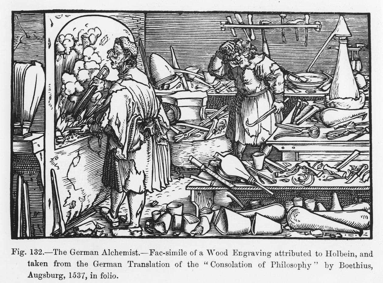 1878年のポールラクロワによって書かれた彫刻された、ボエティウスによる哲学の慰め、中世の科学と文学、ルネサンスのイラストからのドイツの錬金術師（b 作： ドイツ語学校