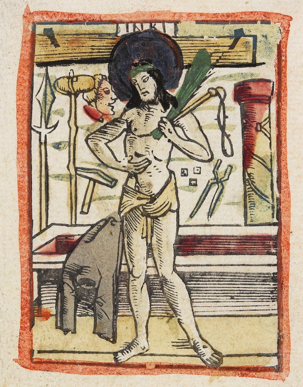 悲しみの男、c.1480-1490（手塗りの木版画） 作： ドイツ語学校