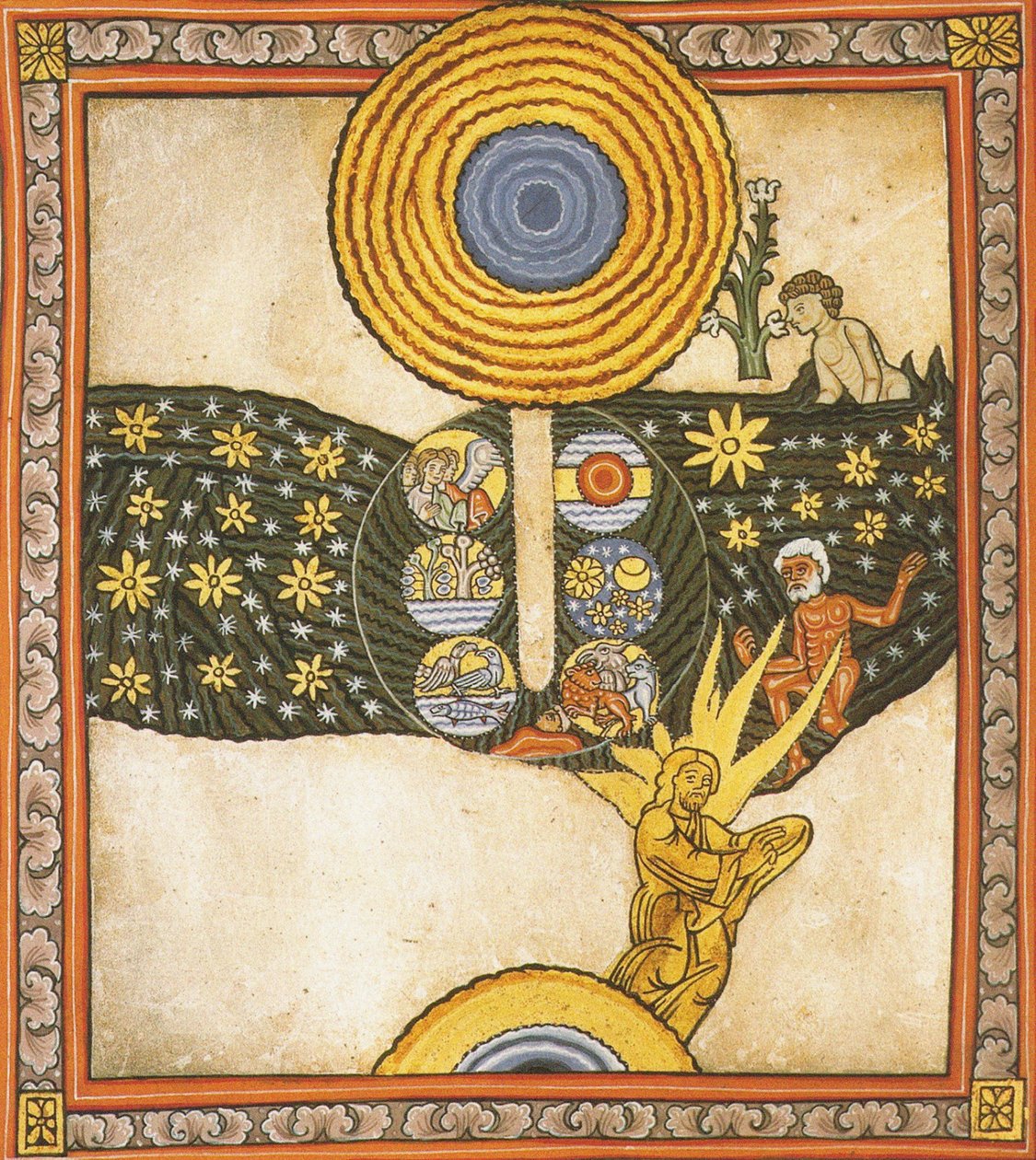 救い主。 ヒルデガルト・オブ・ビンゲン作「Liber Scivias」のミニチュア、1175年頃（羊皮紙に水彩） 作： ドイツ語学校