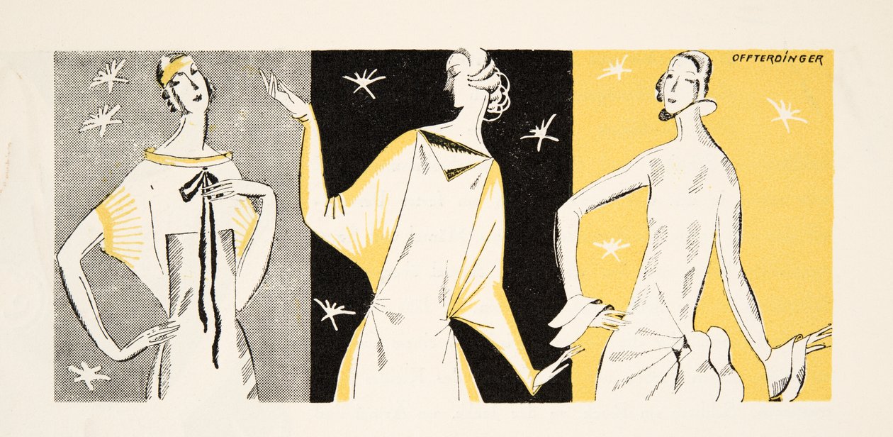 ドレスを着た3人の女性、1922年刊『Styl』より（ポショワール版画） 作： ドイツ語学校