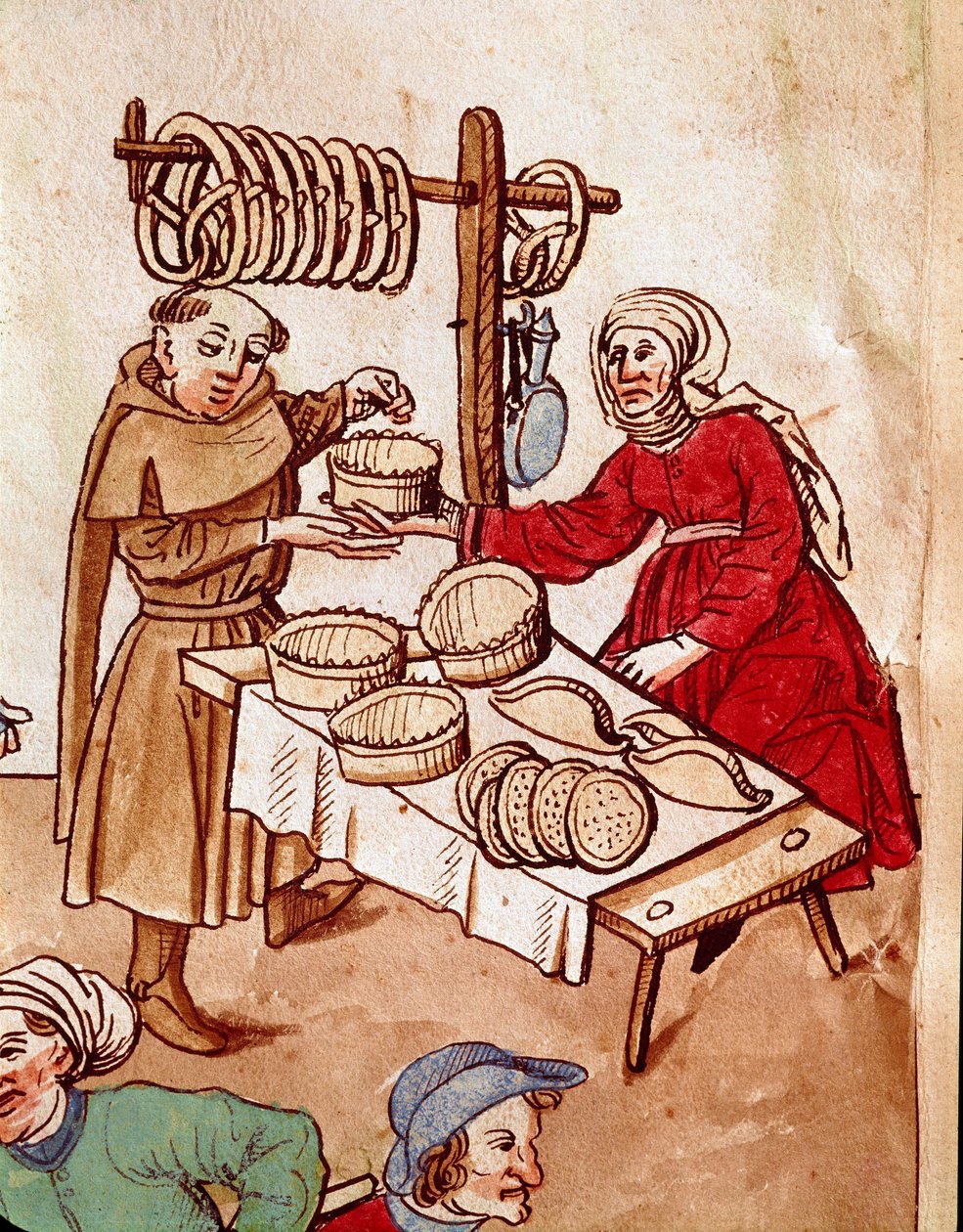 商売：パン屋さん。ウルリッヒ・リヒテンタル(1360-1437)の「コンスタンツ公会議年代記」からのミニチュア 1438年頃 プラハ、国立図書館 作： ドイツ語学校