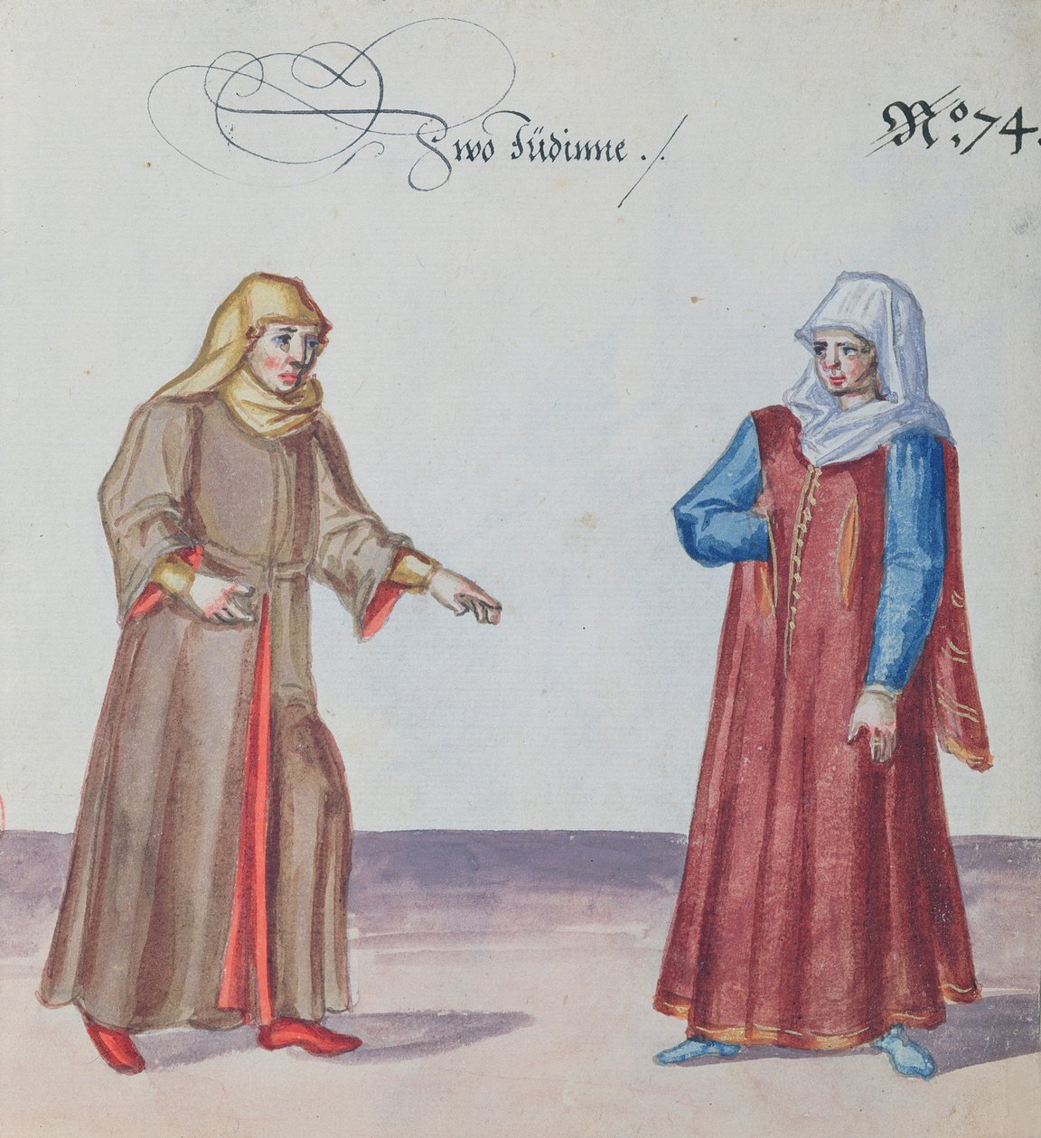 2人のユダヤ人女性、1600年頃（紙にトイレ） 作： ドイツ語学校