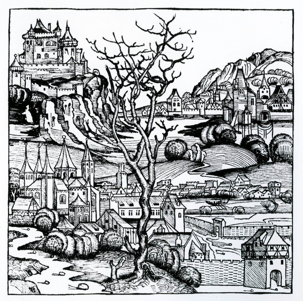 ニュールンベルグ・クロニクル」1493年のポルトガルの眺め（木版画 作： ドイツ語学校