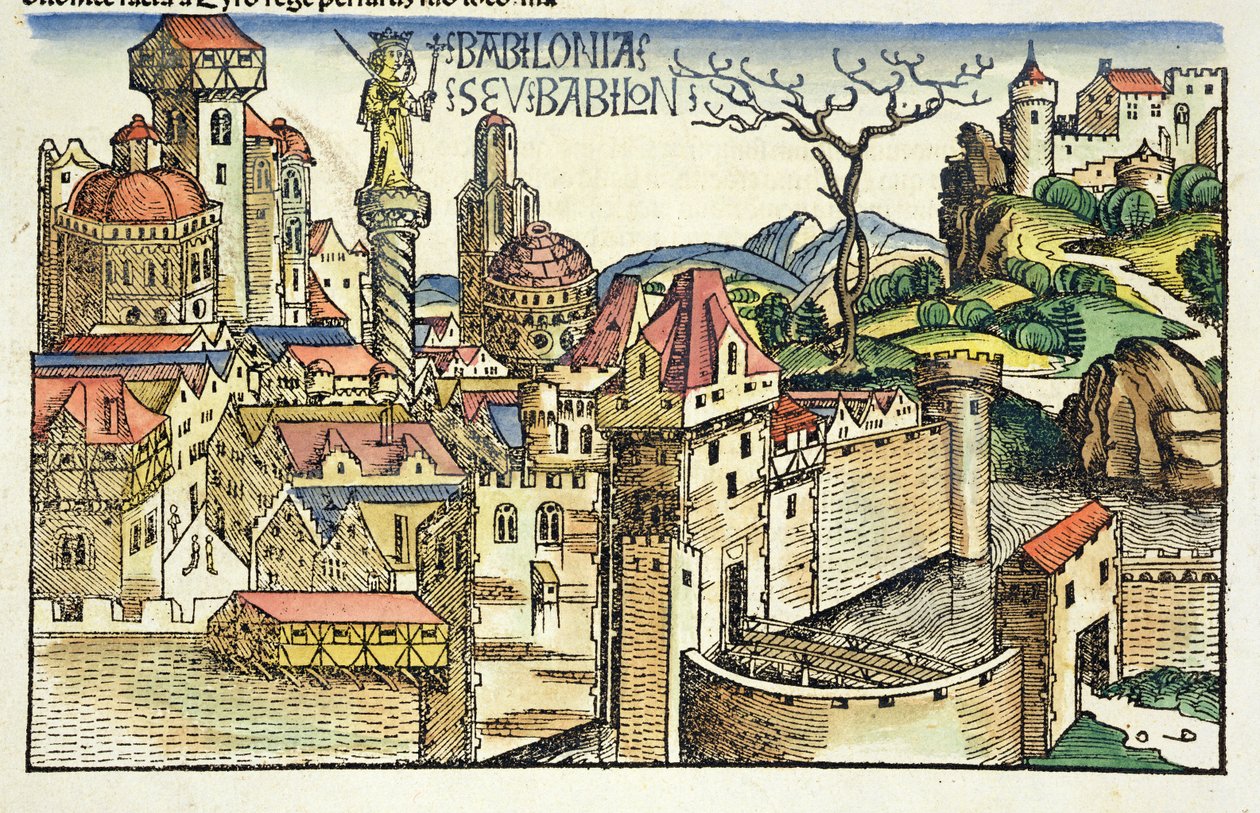 ニュルンベルク年代記からのバビロンの古代都市の眺めバイHartmann Schedel（1440-1514）1493 作： ドイツ語学校
