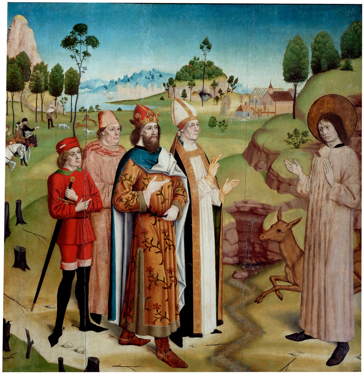 ロイヤルハントでの聖ジャイルズとワンバ王、c1470-1480。 作： ドイツのマスター。