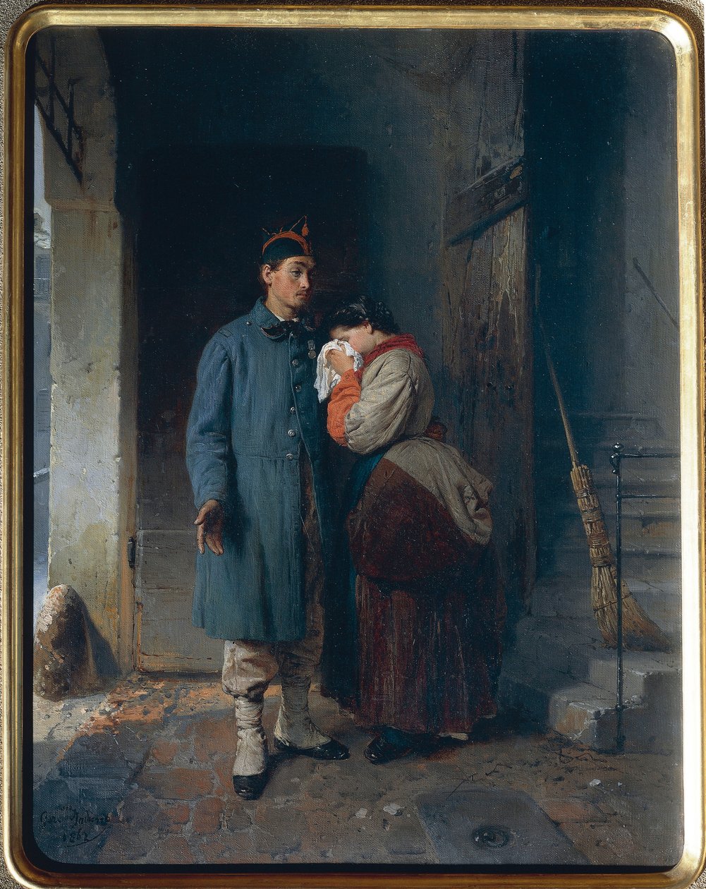 1866 年の徴集兵の出発、Gerolamo Induno 画 作： ジェロラモ・インドゥーノ