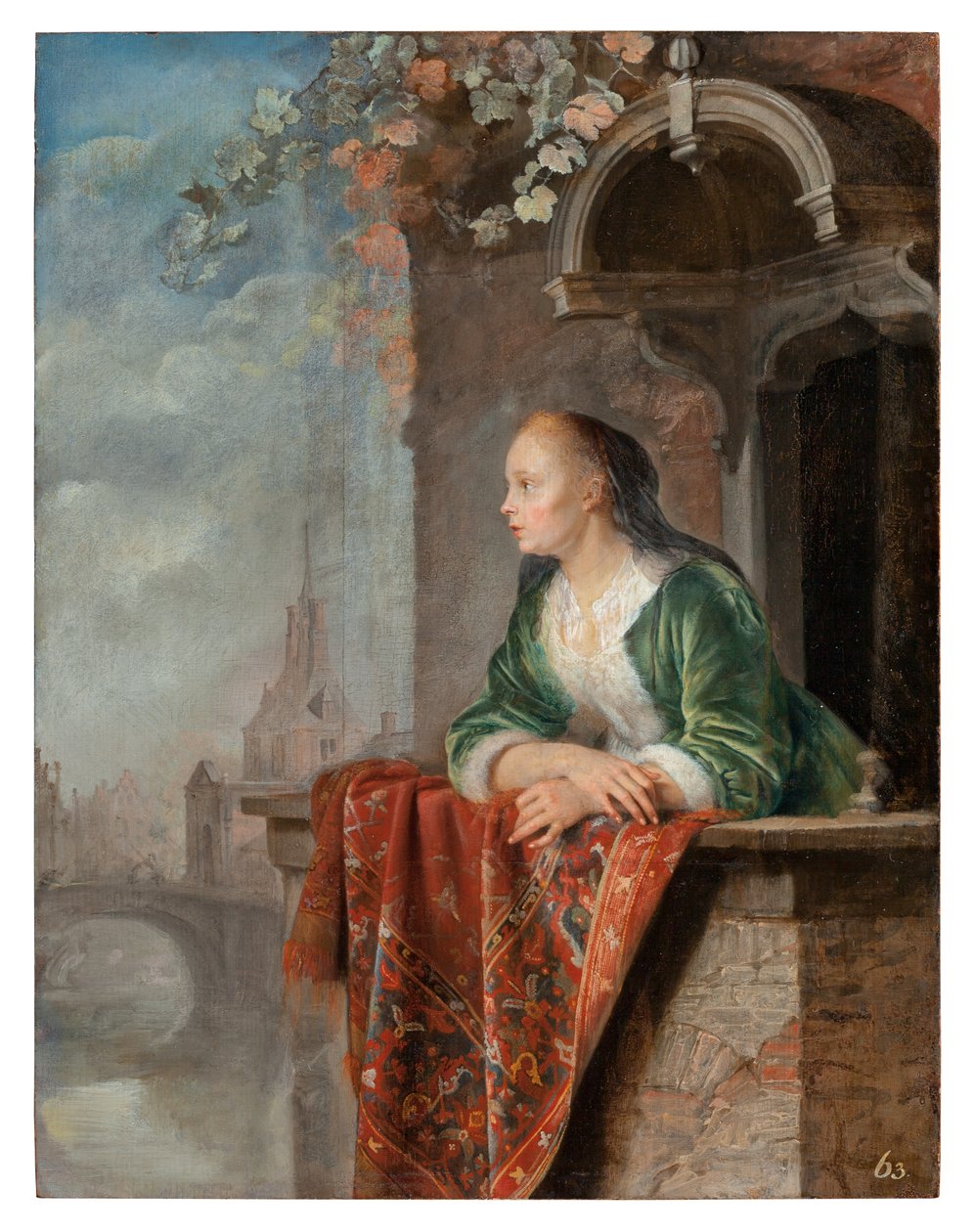 バルコニーの若い女性、1664年 作： ゲリット・ドゥ