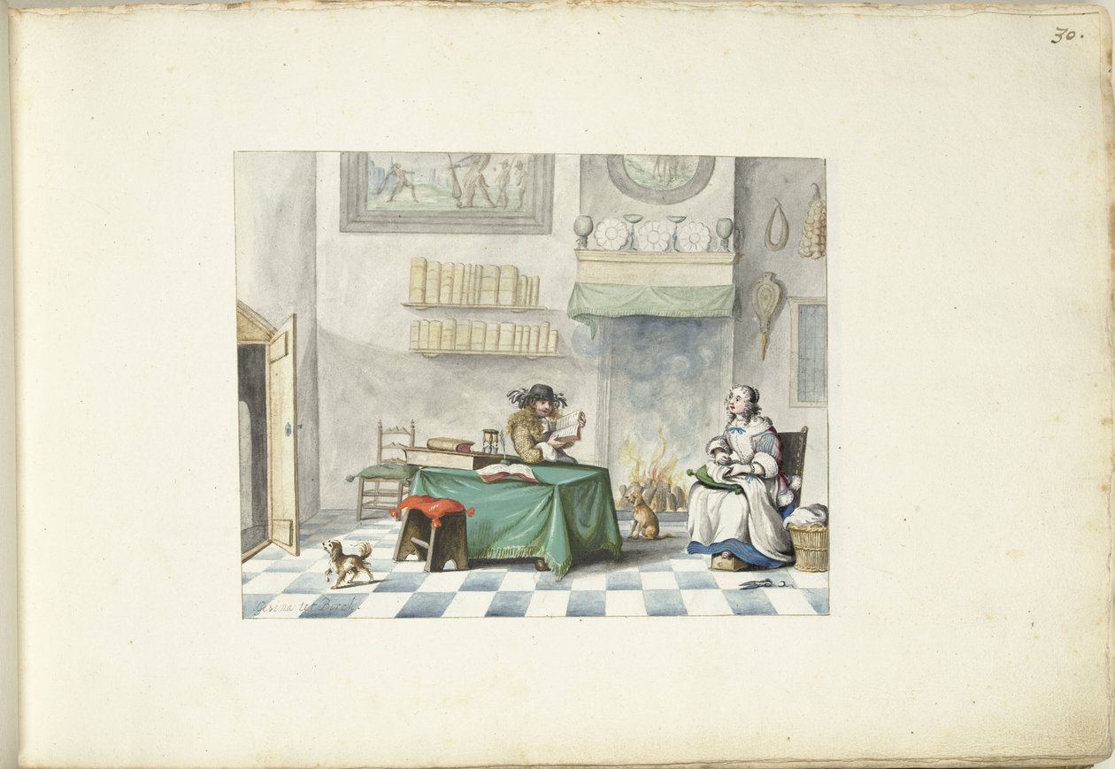 女性に朗読する紳士 作： Gesina ter Borch（アーティストによる署名）