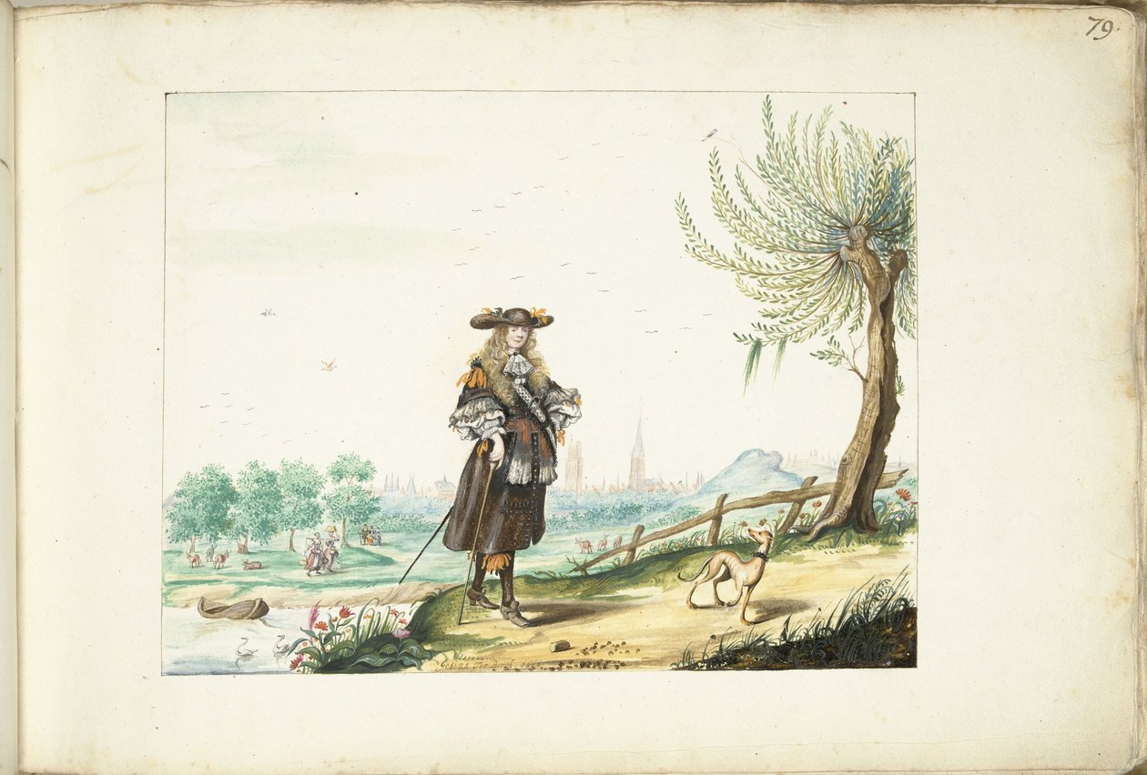 ズヴォレ郊外の田園地帯にあるモーゼス テル ボルヒ 作： Gesina ter Borch（アーティストによる署名）