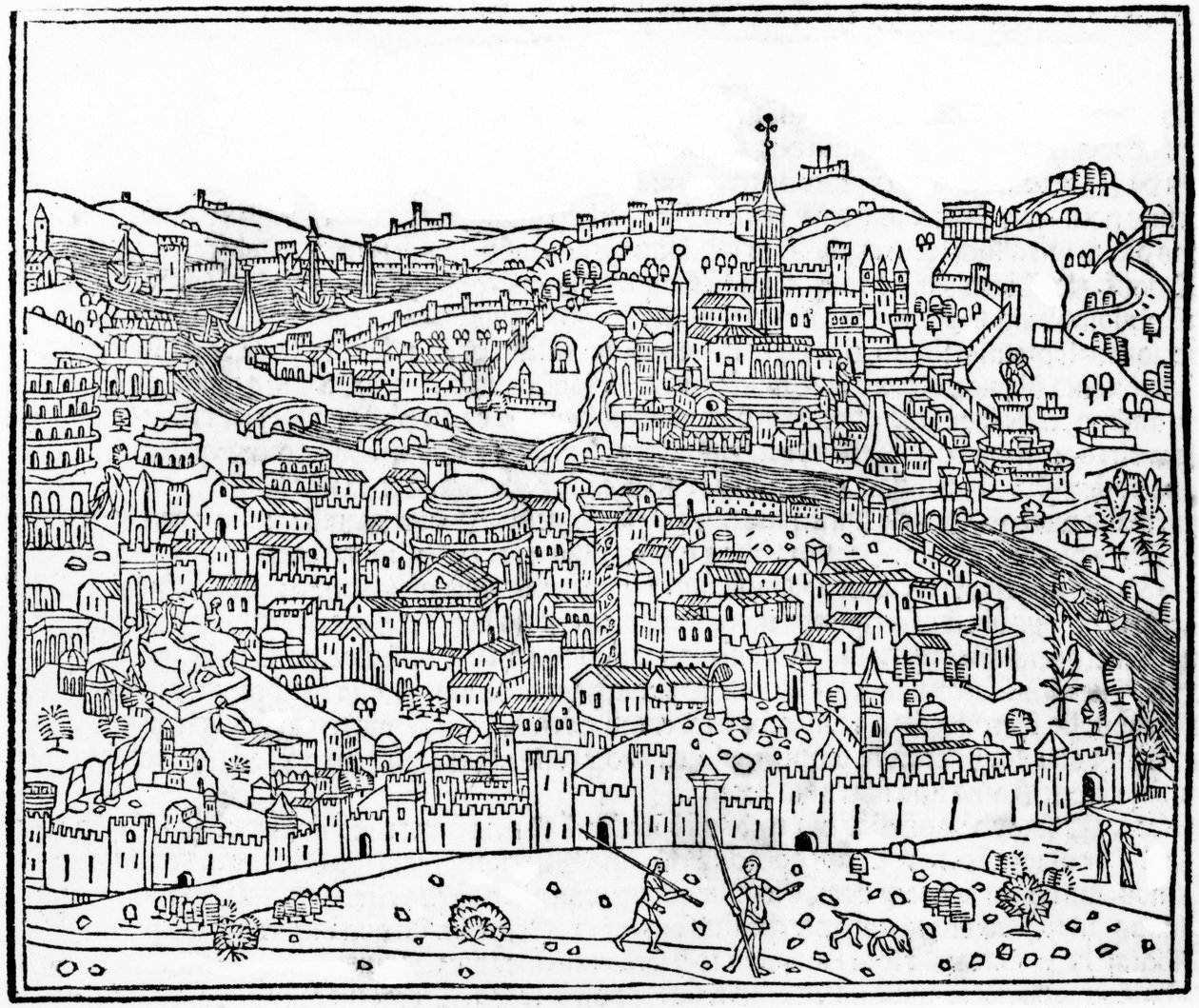 1490年に発行された「Supplementum chronicarum」版からのローマの眺め 作： ジャコモフィリッポフォレスティ