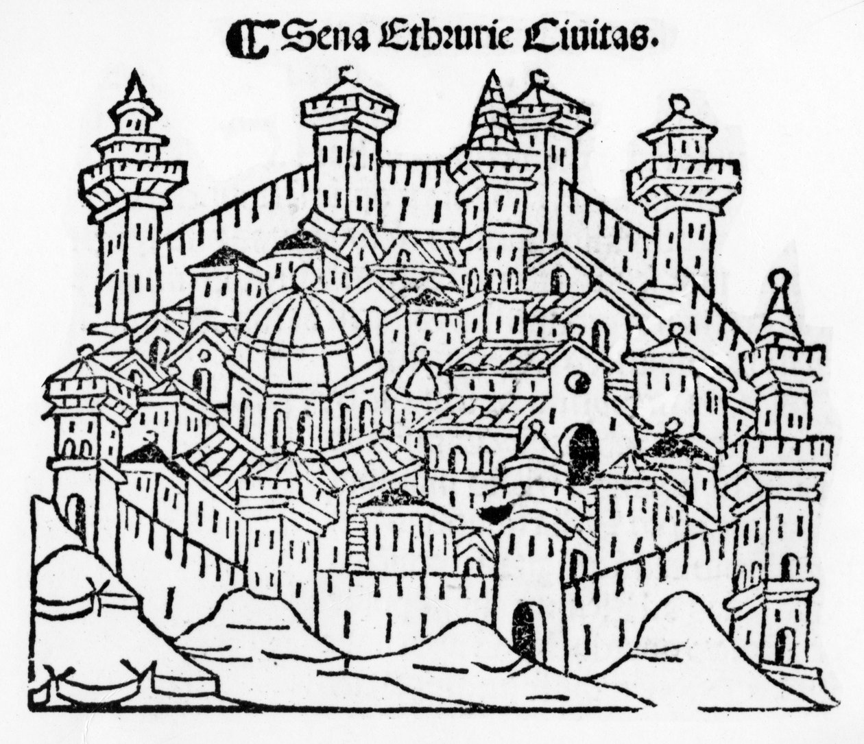 1490年に発行された「Supplementum chronicarum」版からのシエナの眺め 作： ジャコモフィリッポフォレスティ