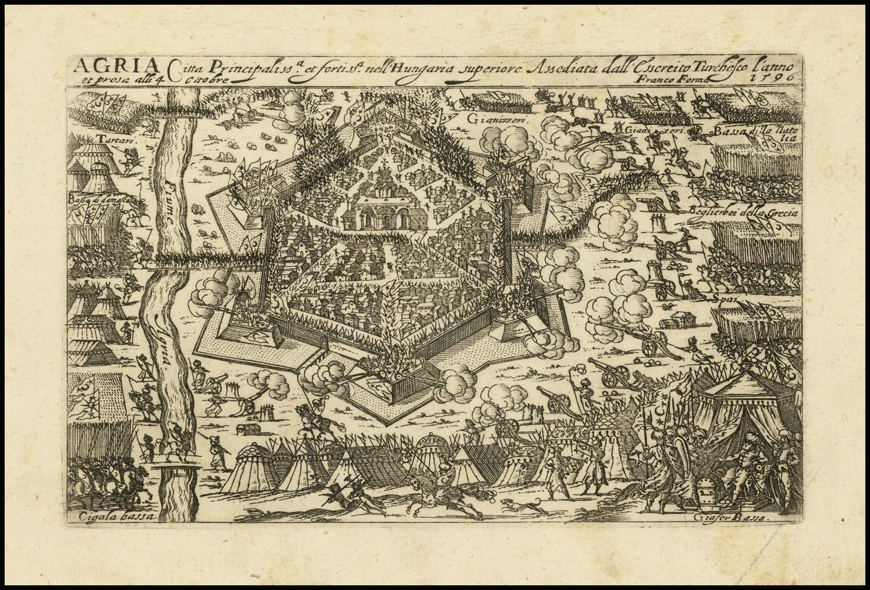 アグリア - 上ハンガリーの主要な要塞都市 1596年にトルコのチュセライトに包囲される 作： ジャコモ・フランコ