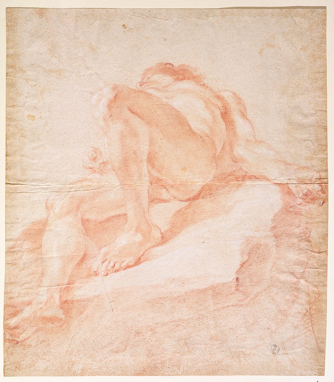 ドナウ川を描いた図「四川の噴水」、1648〜51年のスケッチ（紙に赤いチョーク） 作： ジャン・ロレンツォ・ベルニーニ