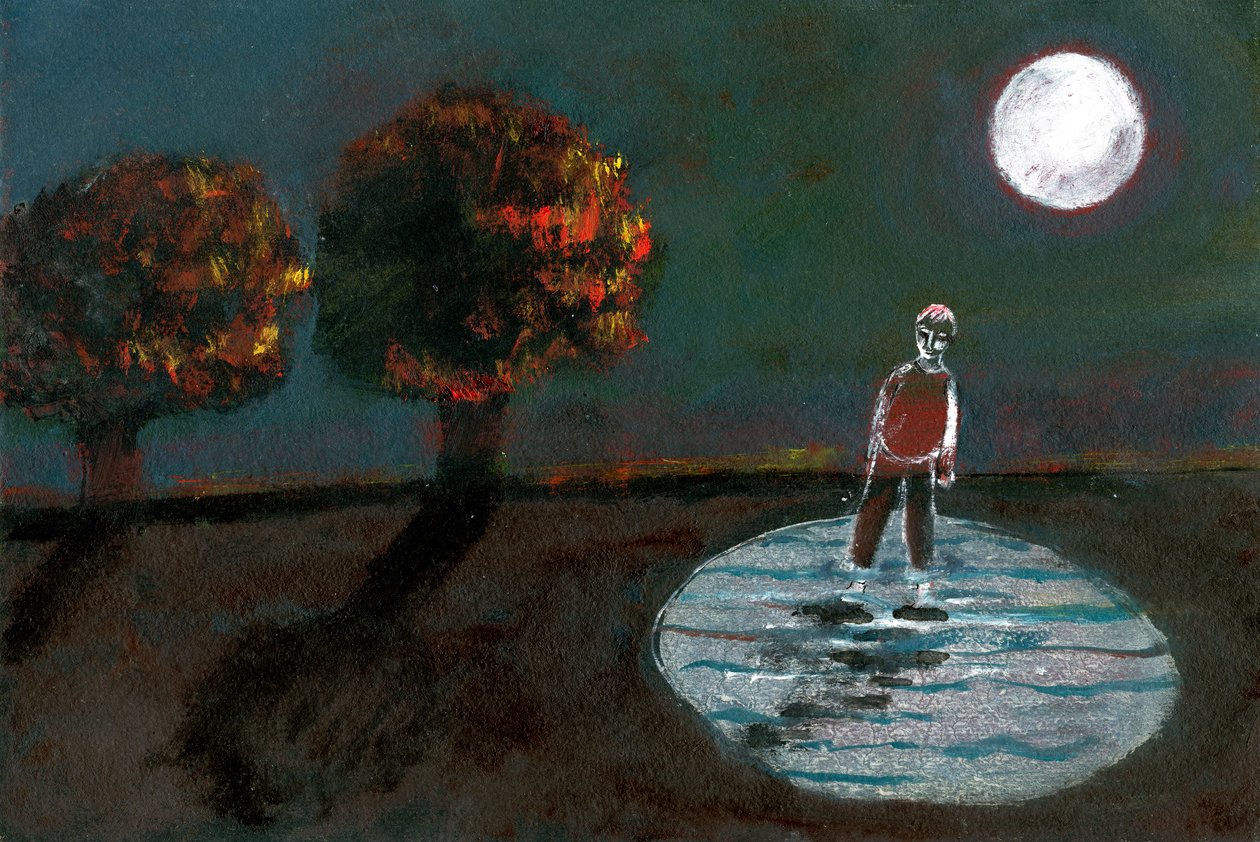 秋になる冬、夜の散歩のための研究、2004（紙に油彩） 作： ジジサドベリー
