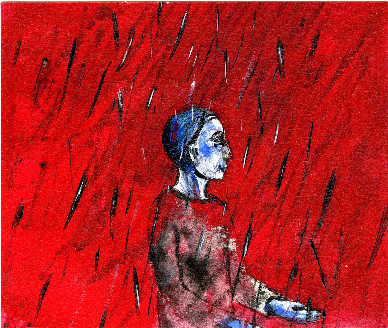 赤い夜、青い雨、2005年（紙に油彩） 作： ジジサドベリー