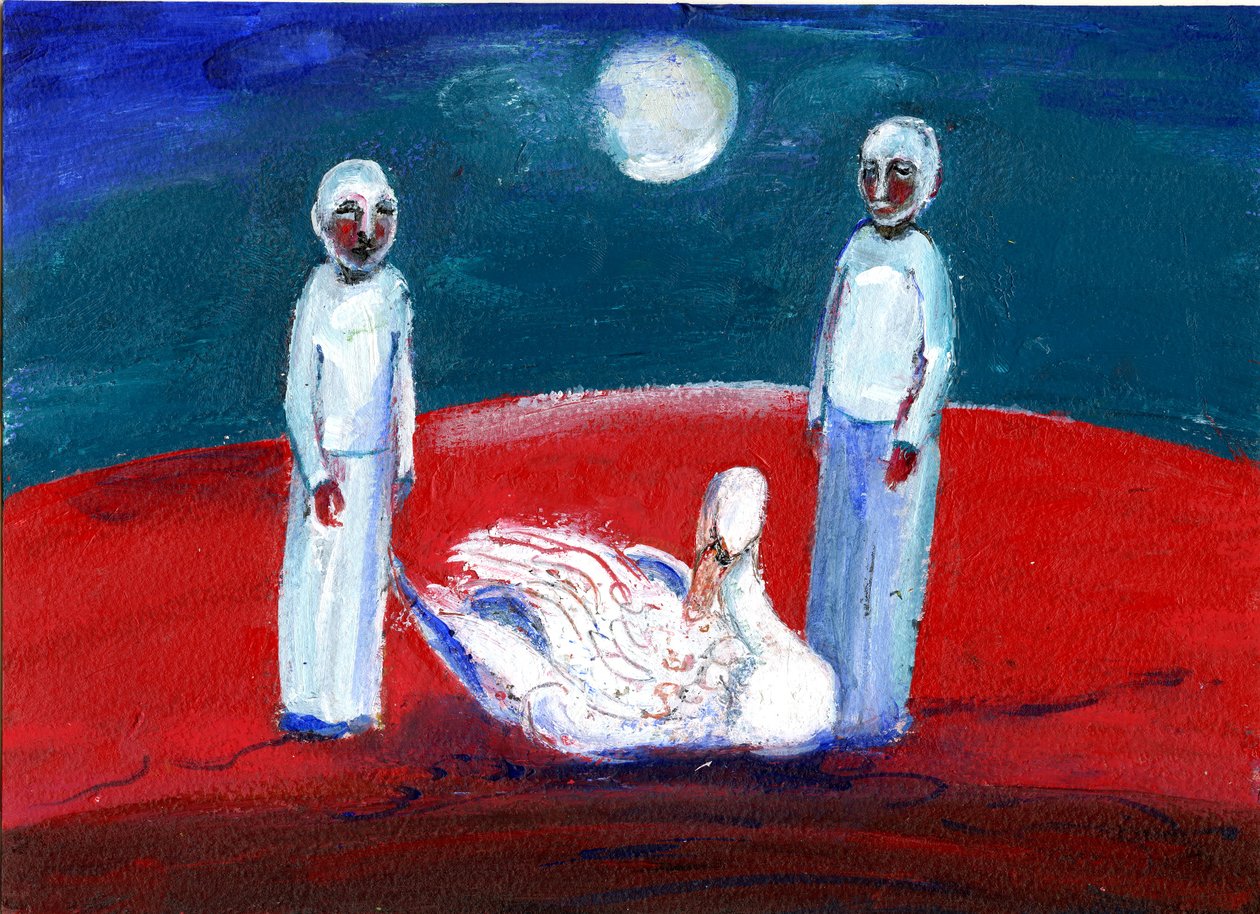 スワン、2013、（紙に油彩） 作： ジジサドベリー