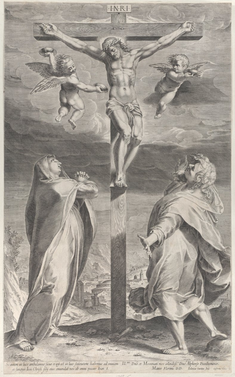 聖母マリアと聖ヨハネの聖母ヨハネ、エンジェルスオーバーヘッド、ca。 1593.、ca。 1593 作： Gijsbert Van Veen