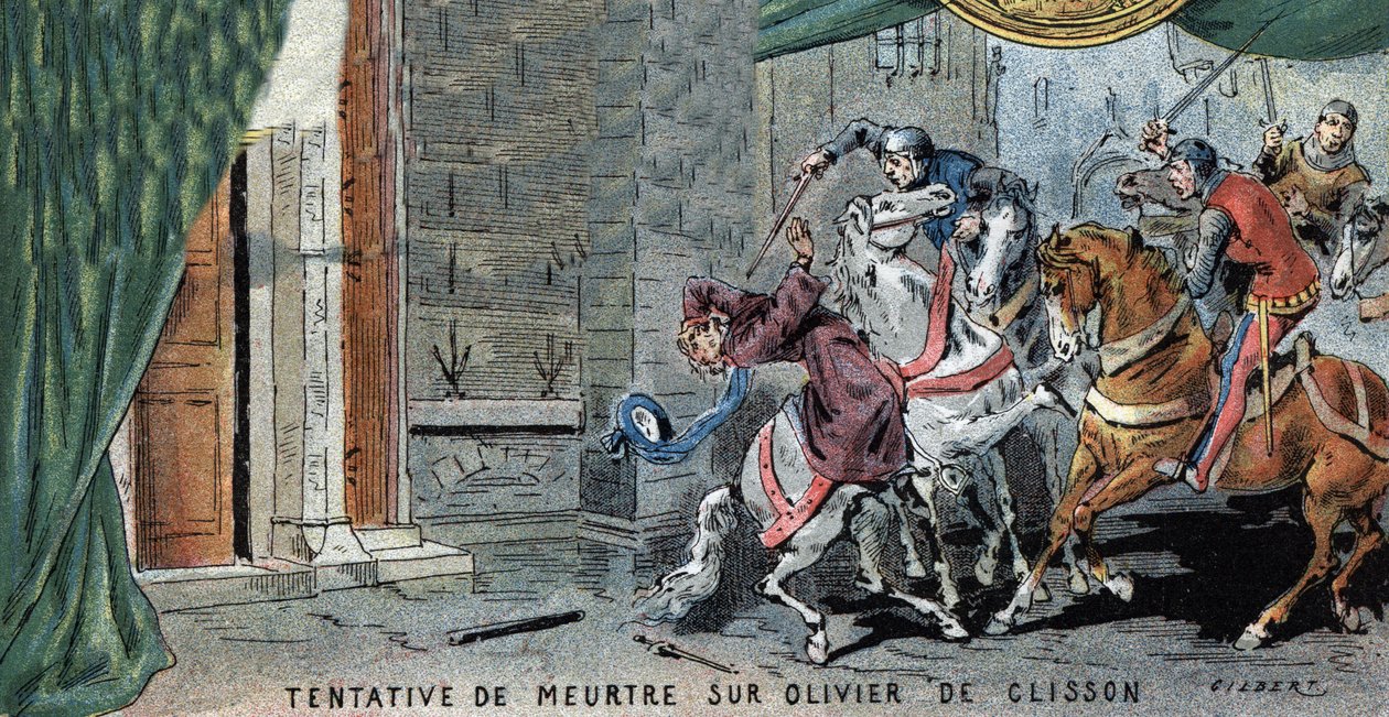 Olivier V de CLISSON (1336-1407) connetable francais に対する殺人未遂。 ギルバートの挿絵、19世紀後半。 作： ギルバート