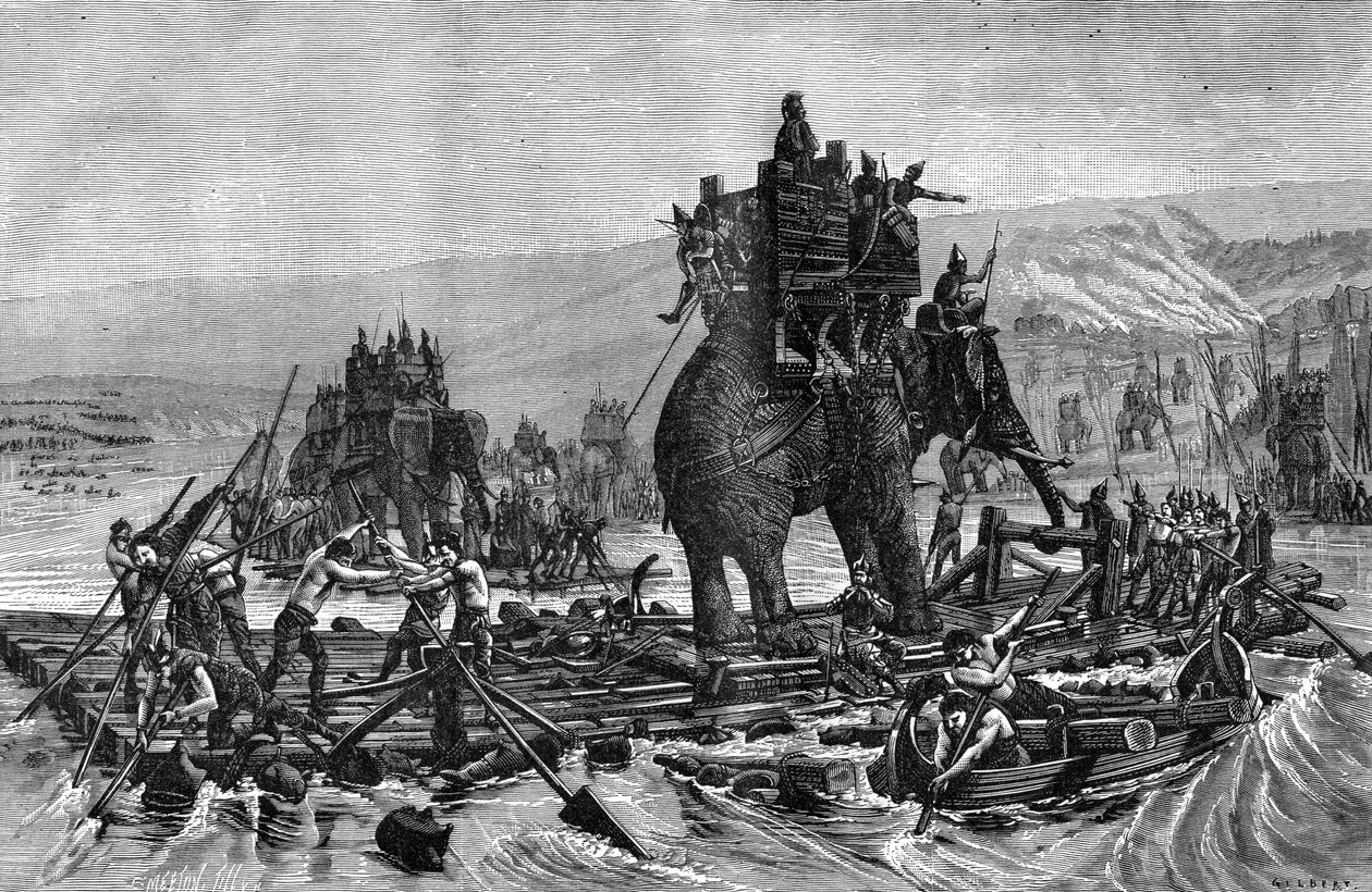ローヌ川を横断するハンニバル、紀元前218年1882-1884年 作： ギルバート