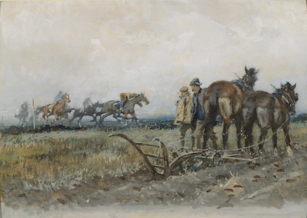 Ploughmenがウォッチするエクササイズでの競走馬（WCとガッシュの船上） 作： ギルバートホリデー