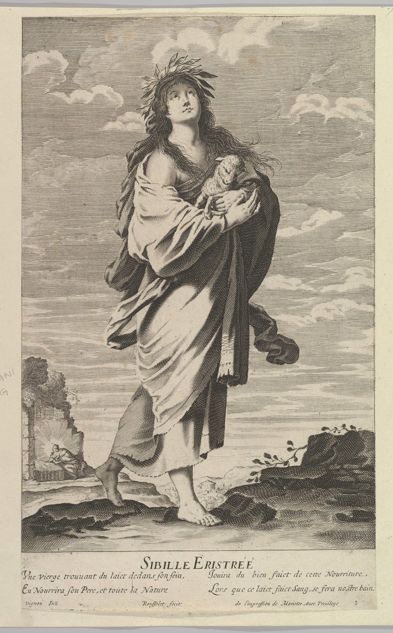 エリトリアのシビル、約。 1635. 作成者: ジル・ルスレ、エイブラハム・ボッセ。 作： ギルス・ルッセレットとアブラハム・ボス