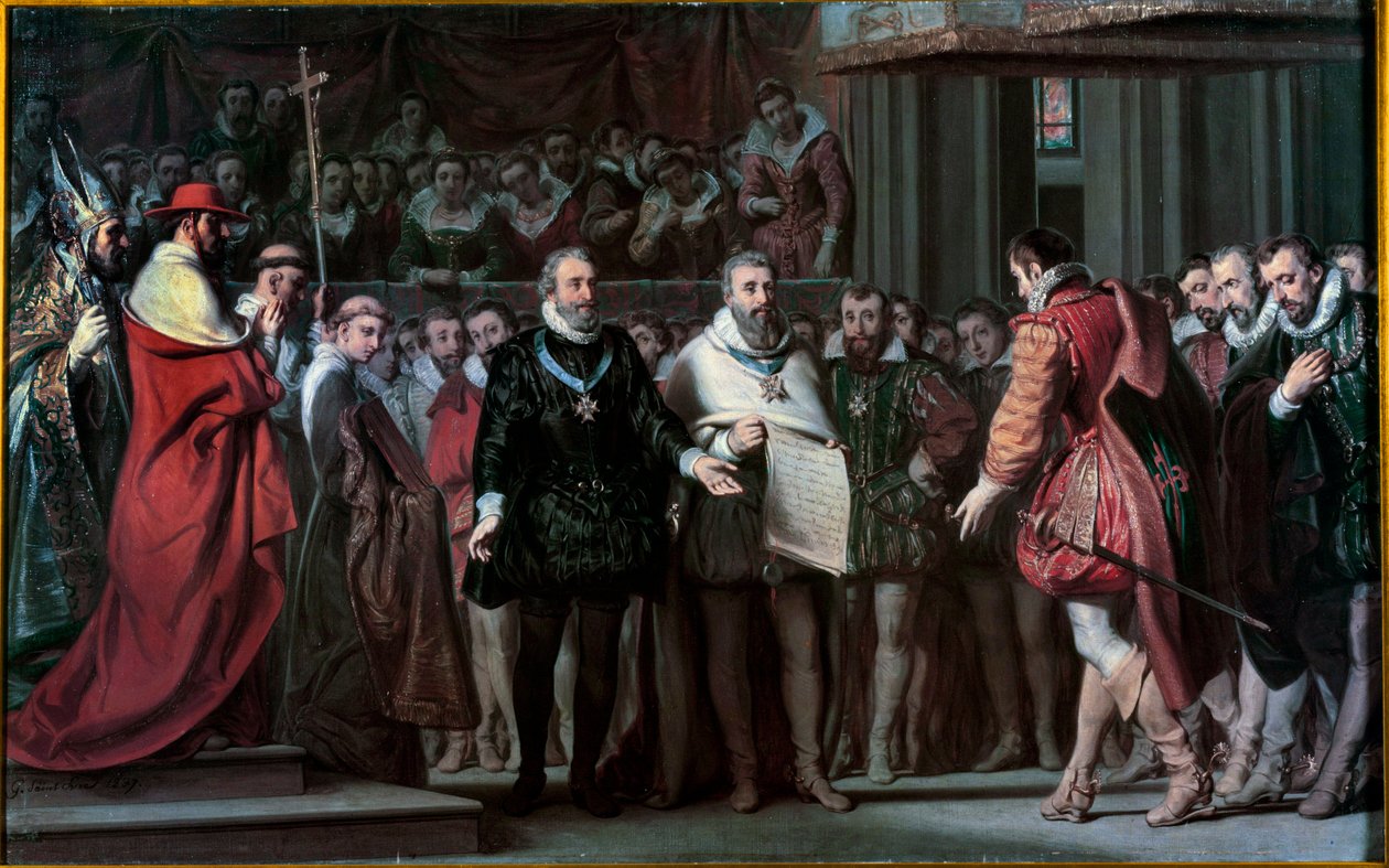 スペインのフィリップ2世がアンリ4世をフランスの王として認める ジロ・サン・エヴル（1791-1858）の絵画 1837年 日0,17x0,71 m 作： ギロ・サンテブル