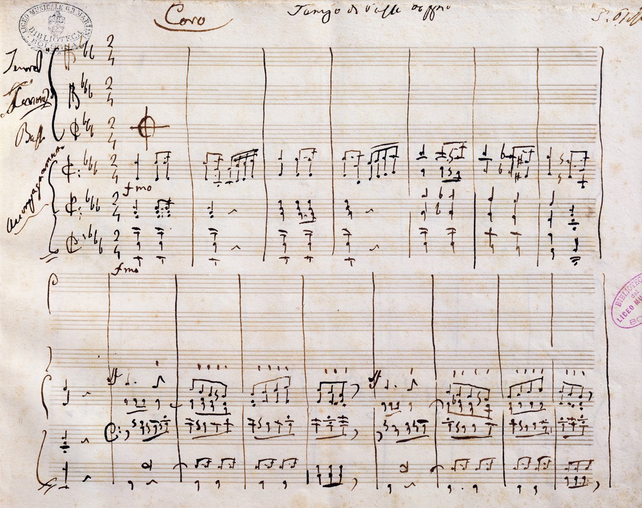 ジョアッキーノ・ロッシーニ (1792-1868) による手書きの楽譜 作： ジョアキーノ・ロッシーニ