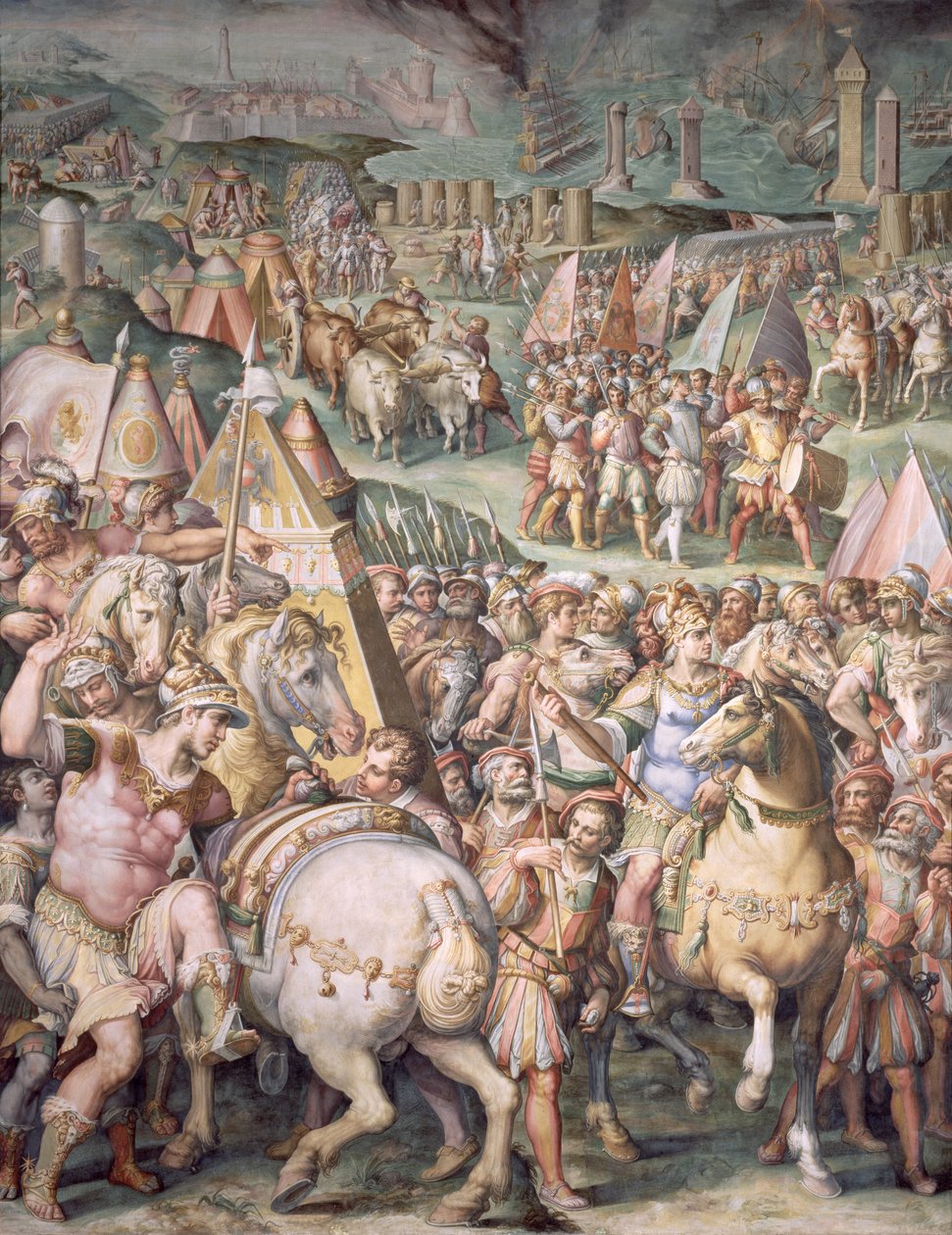 1555-72年のサローネデイチンクエチェントのMaximilian I（1459-1519）によるリボルノの包囲 作： ジョルジオヴァザーリ