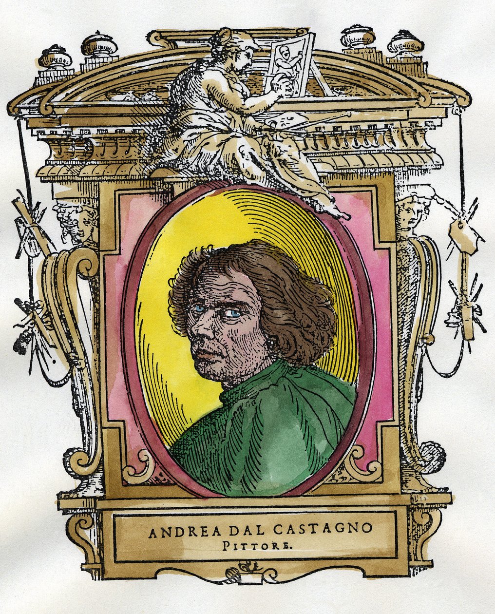 画家アンドレア・デル・カスターニョ (c. 1410 - 1457) の肖像画。 ジョルジョ・ヴァザーリによる画家と彫刻家の伝記のコレクション。 作： ジョルジオヴァザーリ