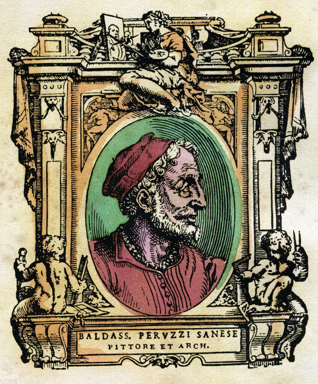 Baldassarre Peruzzi (1481-1536) シエナの建築家・画家 ジョルジョ・ヴァザーリ（1511-1574）の『生活』からのエングレーヴィング 1568年 ©Fototeca Gilardi/Leemage 作： ジョルジオヴァザーリ