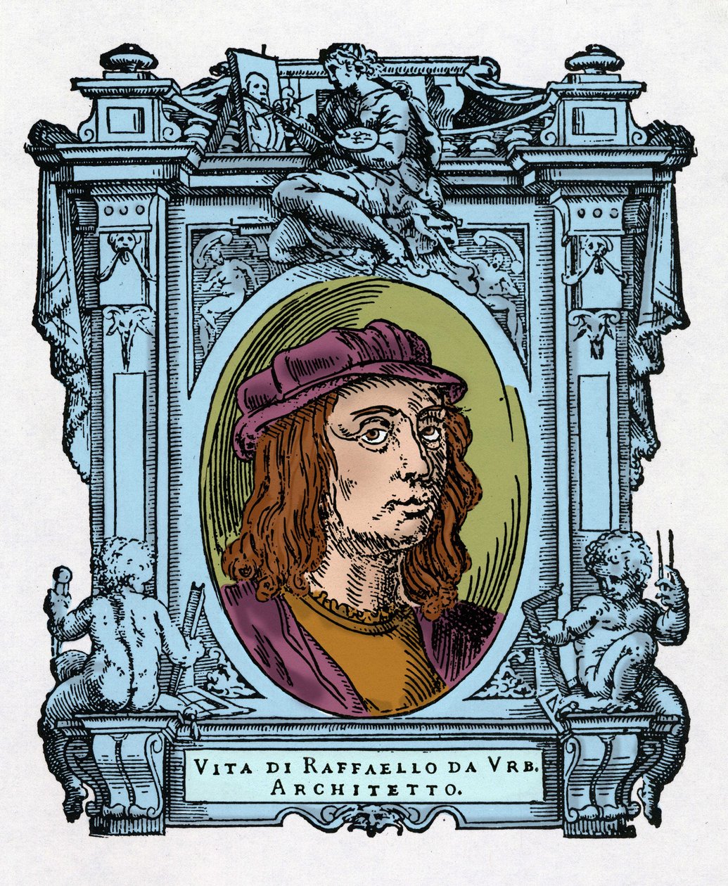 イタリアの建築家・画家であるラファエロ（Raffaello Sanzio 1483 - 1520）の肖像。ジョルジョ・ヴァザーリの『最も優れた画家、彫刻家、建築家の生活』（Le Vite de