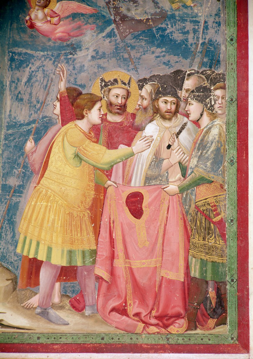 はりつけ、キリストのチュニックを保持している兵士の詳細、c.1303-05 作： ジョット・ディ・ボンドーネ