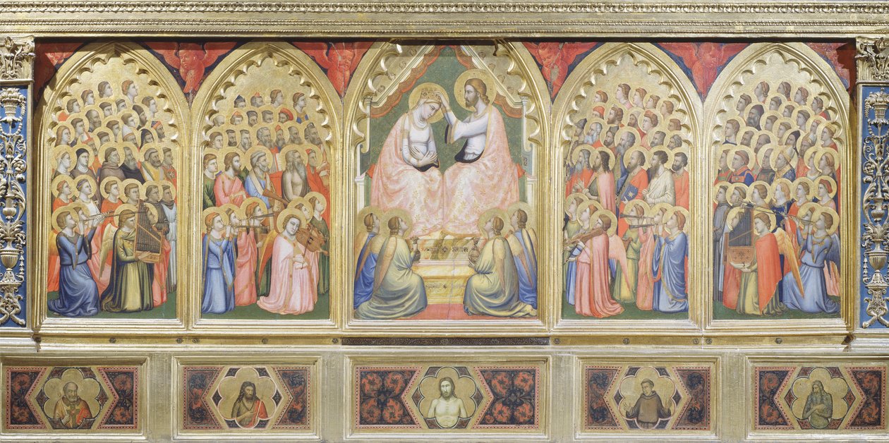 イタリア、フィレンツェ、聖十字架大聖堂、バンディーニ・バロンチェッリ礼拝堂、聖母の戴冠式 作： ジョット（c.1266 1337）