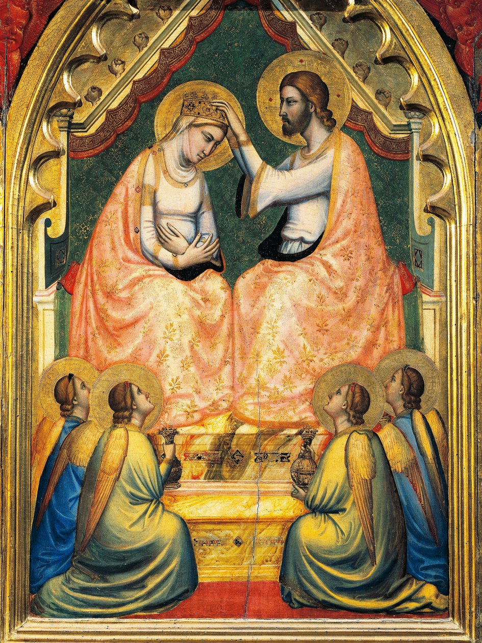 イタリア、フィレンツェ、聖十字架大聖堂、バンディーニ・バロンチェッリ礼拝堂、ジョット（1267-1337）による聖母の戴冠、フレスコ画、詳細 作： ジョット（c.1266 1337）