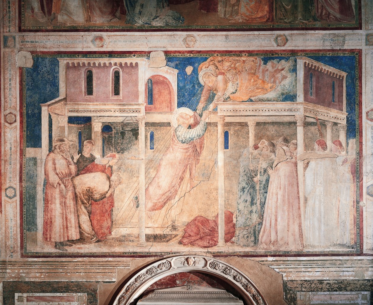 イタリア、フィレンツェ、聖十字架大聖堂、ペルッツィ礼拝堂、ジョット（1267-1337）作「福音書記者ヨハネの物語：誘拐」、フレスコ画、詳細 作： ジョット（c.1266 1337）