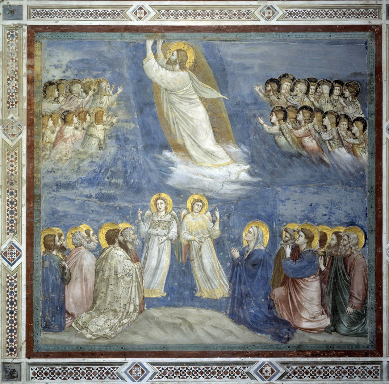 キリストの昇天ジョット・ディ・ボンドーネ（1267-1337）によるフレスコ画。 作： ジョット (c.1266-1337)