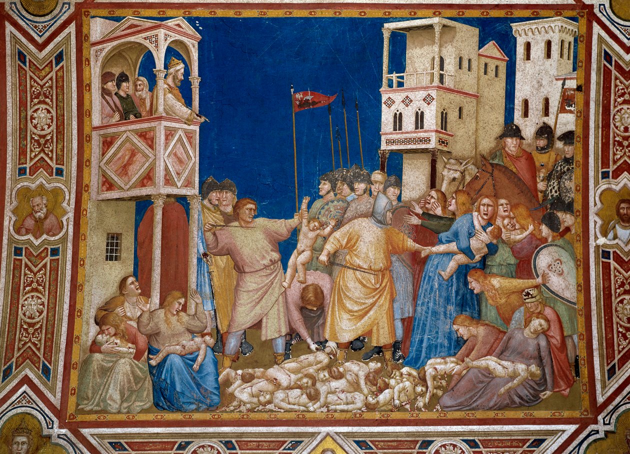 ジョット・ディ・ボンドーネ(1267-1337)のフレスコ画「罪なき者たちの大虐殺 作： ジョット（c.1266 1337）